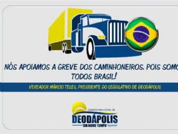 Presidente da Câmara de Deodápolis abrirá espaço na terça para caminhoneiros se pronunciarem durante sessão