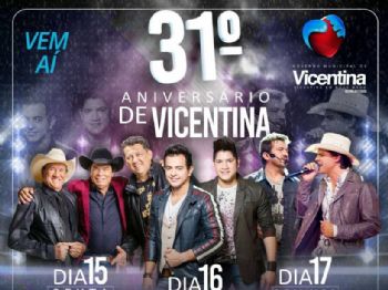 Trio Parada Dura, Henrique & Diego e Jads & Jadson são as atrações do 31º aniversário de Vicentina