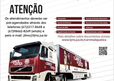 Carreta da Justiça vai estacionar em Jateí, faça seu agendamento