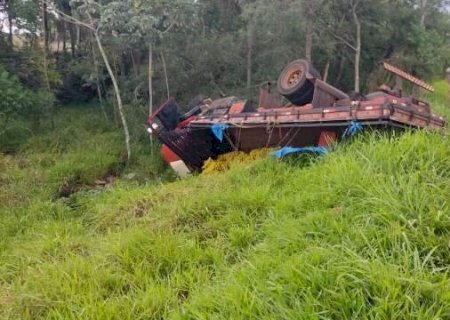 Perícia aguarda caminhão munck para retirar caminhoneiro das ferragens entre Fátima do Sul e Dourados na BR-376