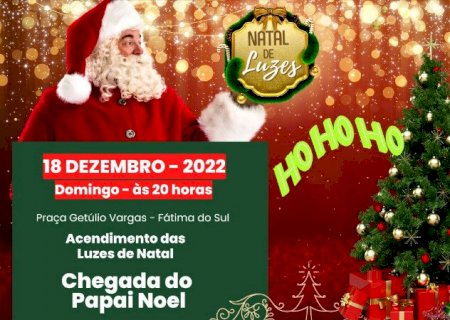 Papai Noel chegará domingo (18) com grande evento na Praça Central de Fátima do Sul