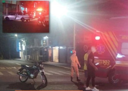 Motociclista fica ferido após colisão com Saveiro no centro de Fátima do Sul