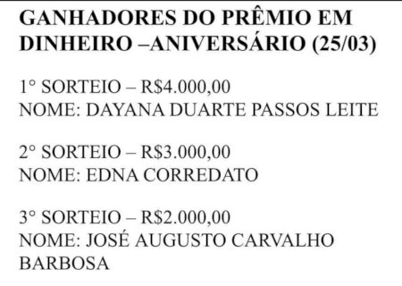 Confira os ganhadores dos R$ 10 mil nos 21 anos do Jorge Mercado Atacarejo