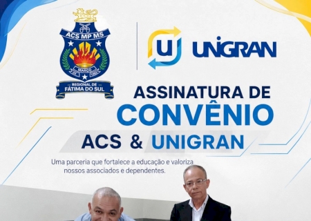 Associação dos Militares (ACSMP/MS) Regional de Fátima do Sul assina convênio com a Unigran e associados terão descontos em cursos de graduação e pós-graduação>