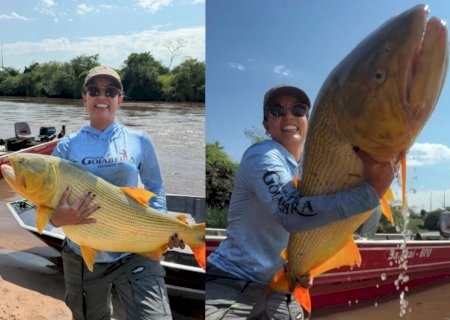 Empresária fisga dourado de 18 kg pela primeira vez durante pescaria