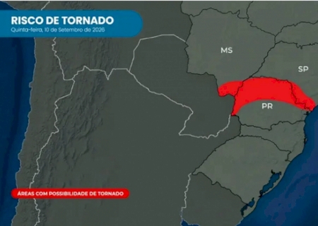 Sul de MS entra em &aacute;rea com risco de tornados na quinta-feira